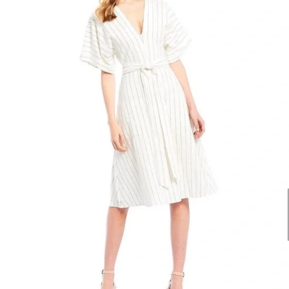Gianni Bini Ivory & Black Pinstipe Midi A-line Dress sz 0 pockets